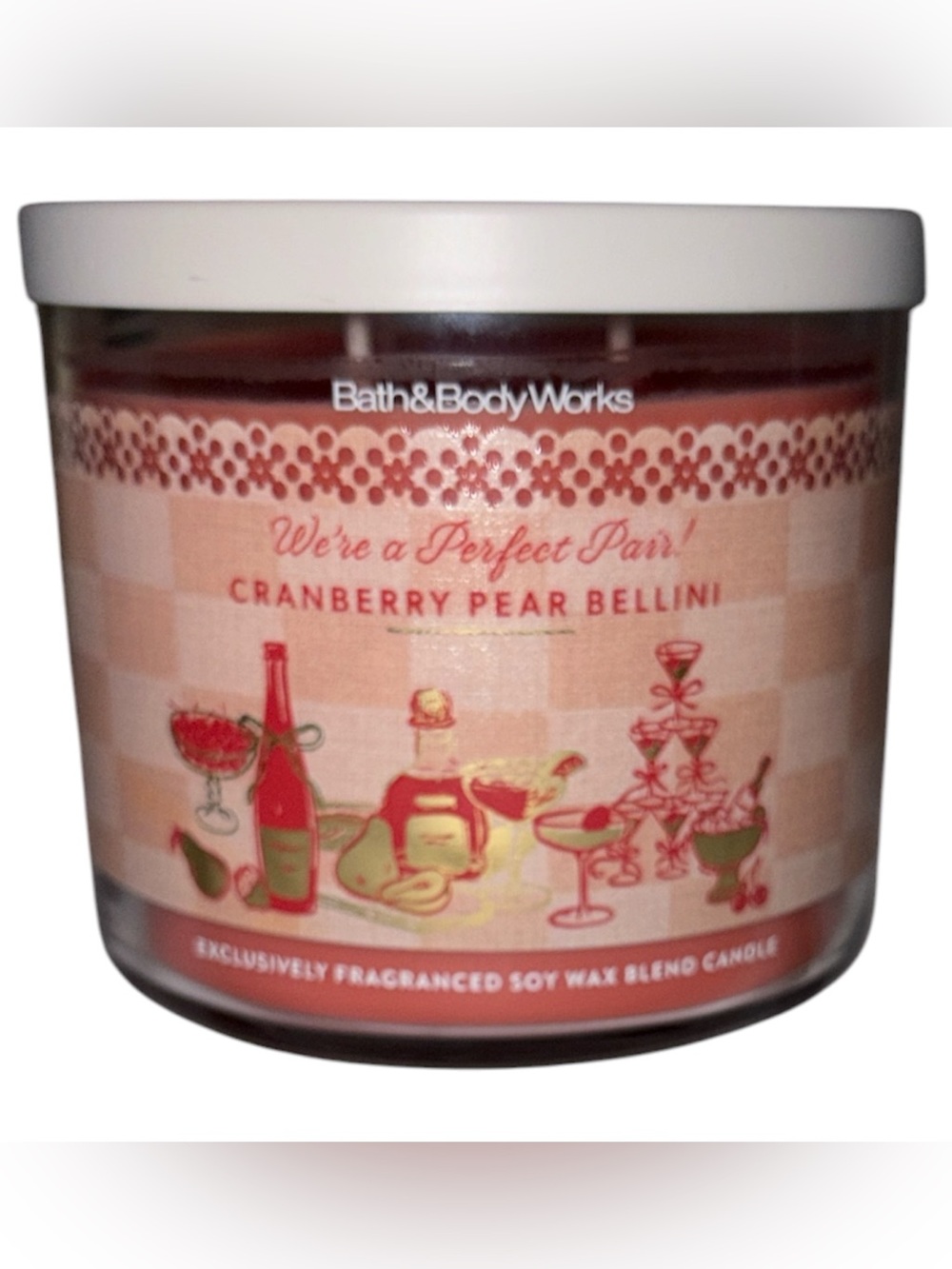 Bath & Body Works White Barn candle 14.5 oz 3 wick new Cranberry Pear Bellini